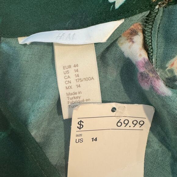 Womens H&M Green Floral Rare Cottage Core Midi Dress XL 14 - Picture 4 of 10